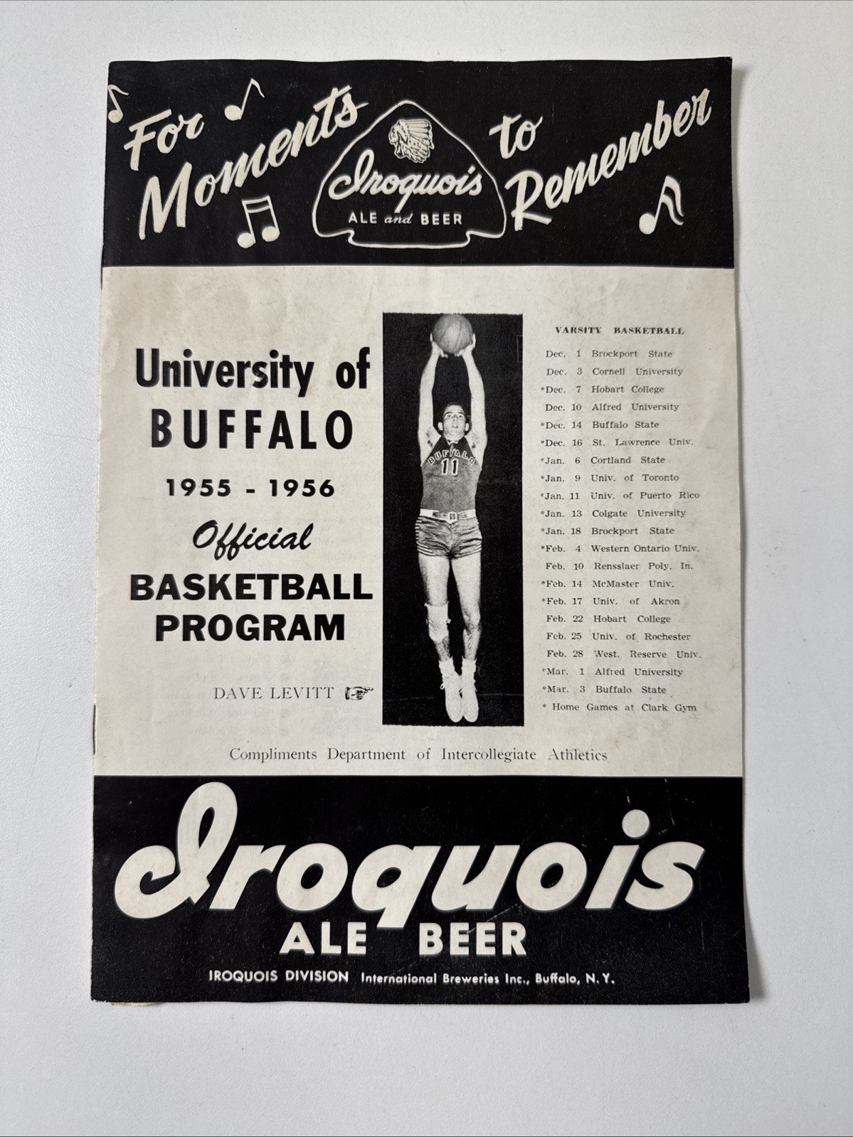 Vintage 1955-56 UB Basketball Program State University of New York at Buffalo