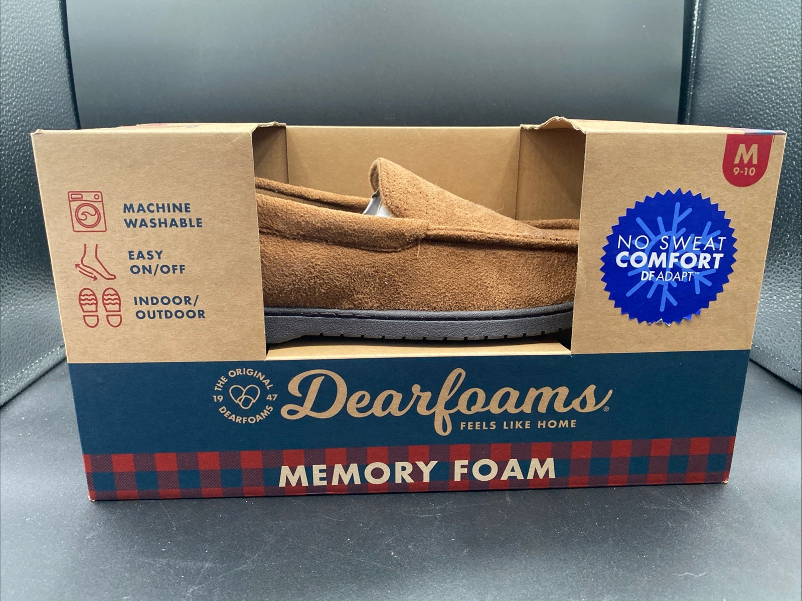 Dearfoams Memory Foam Mens Slippers Brown Size M 9-10