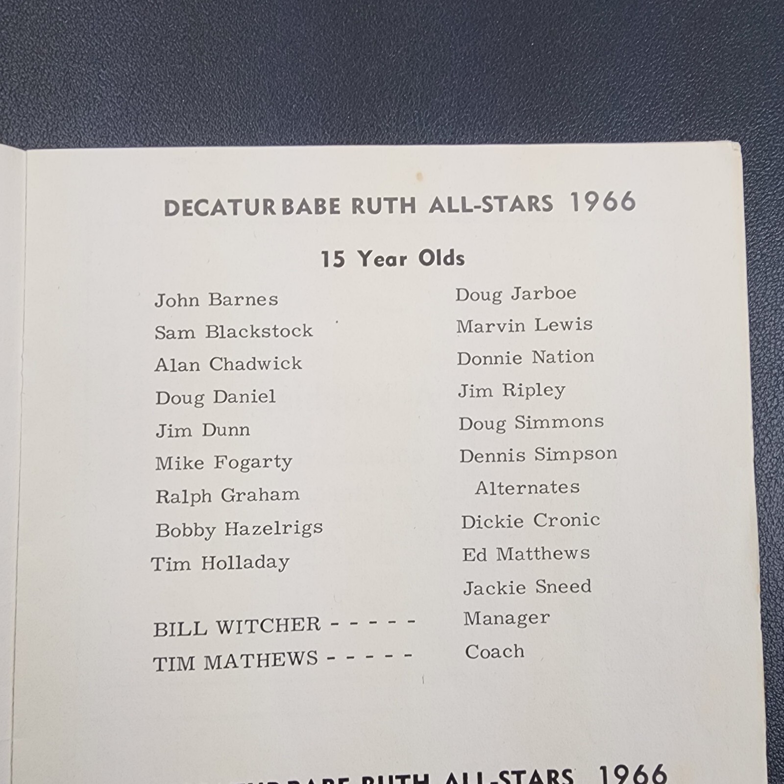 Vintage 1966 Babe Ruth Tournament Program Booklet-Dekalb Co. Georgia