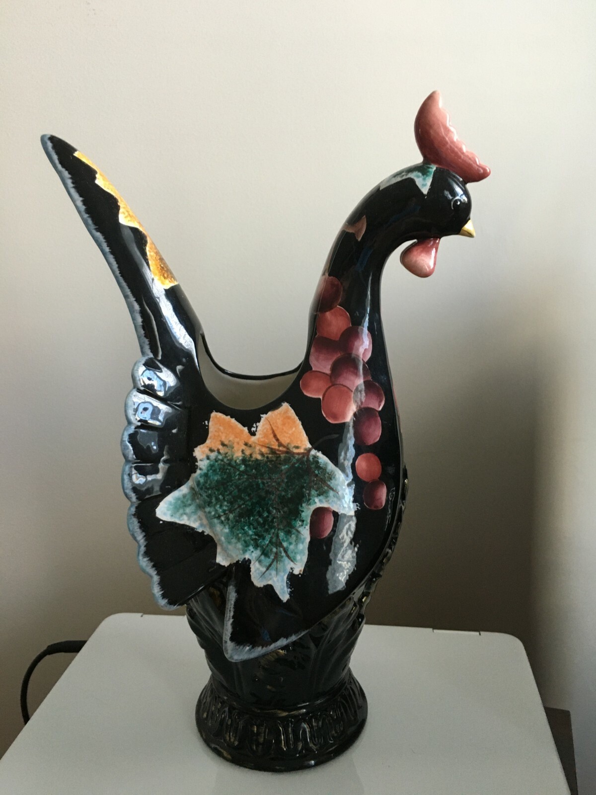 Vintage Colorful Ceramic Rooster Planter 13"