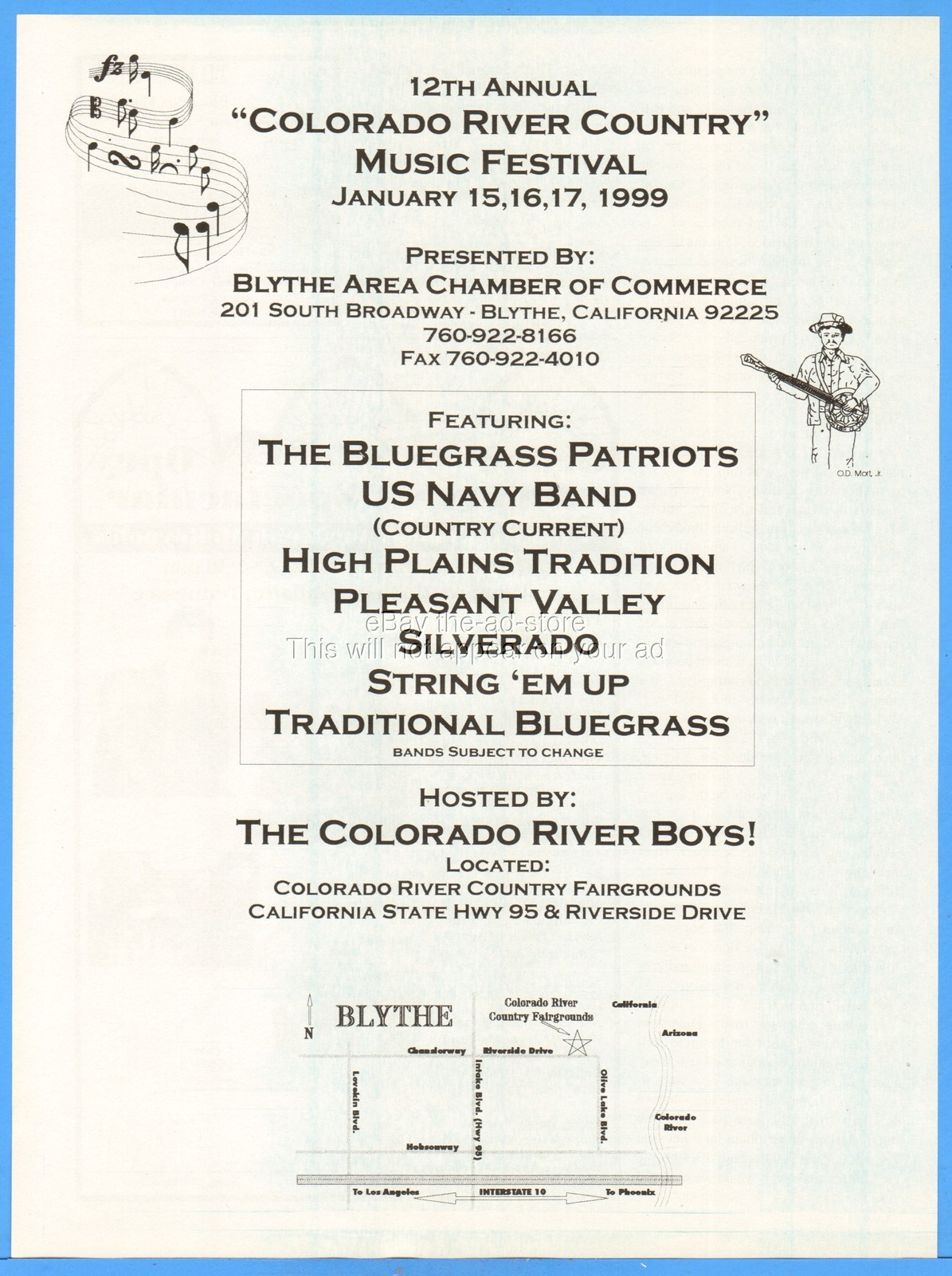 1998 Colorado River Country Music Festival Blythe CA Promo Ad Bluegrass Patriots