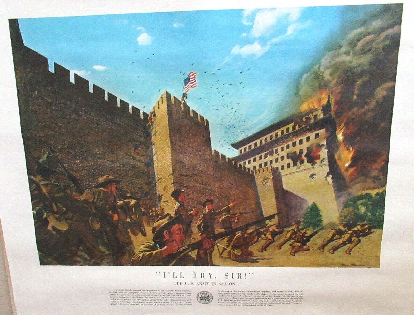 H CHARLES MCBARRON "I'LL TRY SIR" THE U.S. ARMY IN ACTION CIVIL WAR POSTER 1956