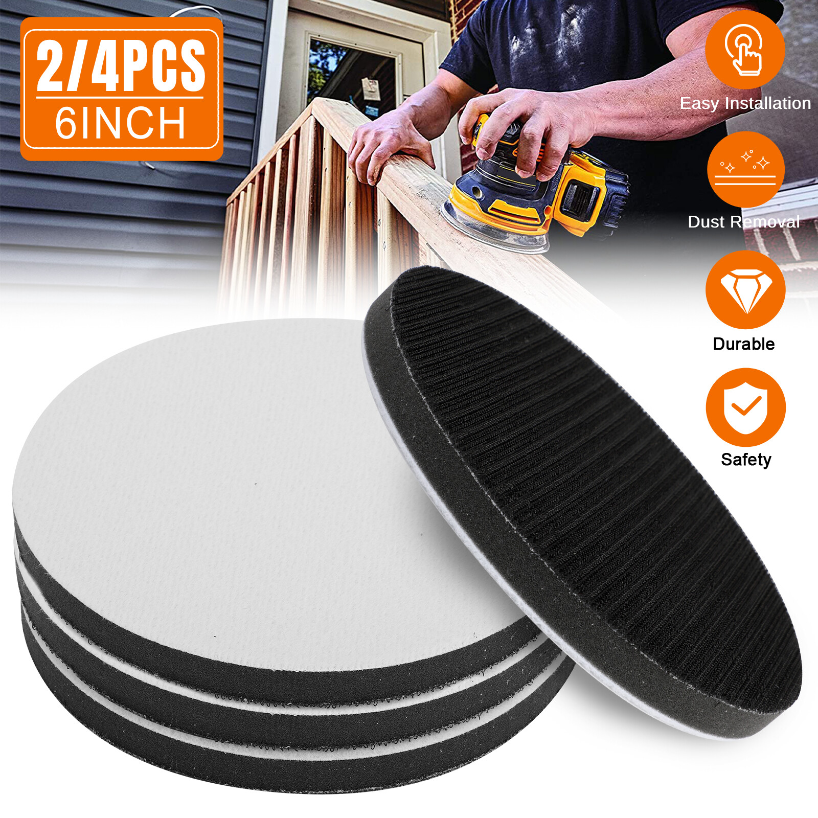 2/4Pcs 6in Soft Foam Interface Sanding Disc Hook Loop Sander Buffer Backing Pad