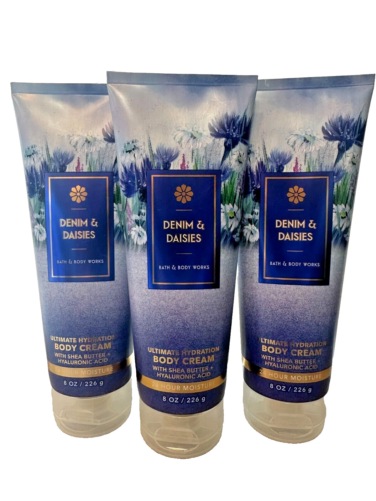 NEW Bath & Body Works Lot of 3 Tubes Denim Daisies Body Cream Lotion 8 oz