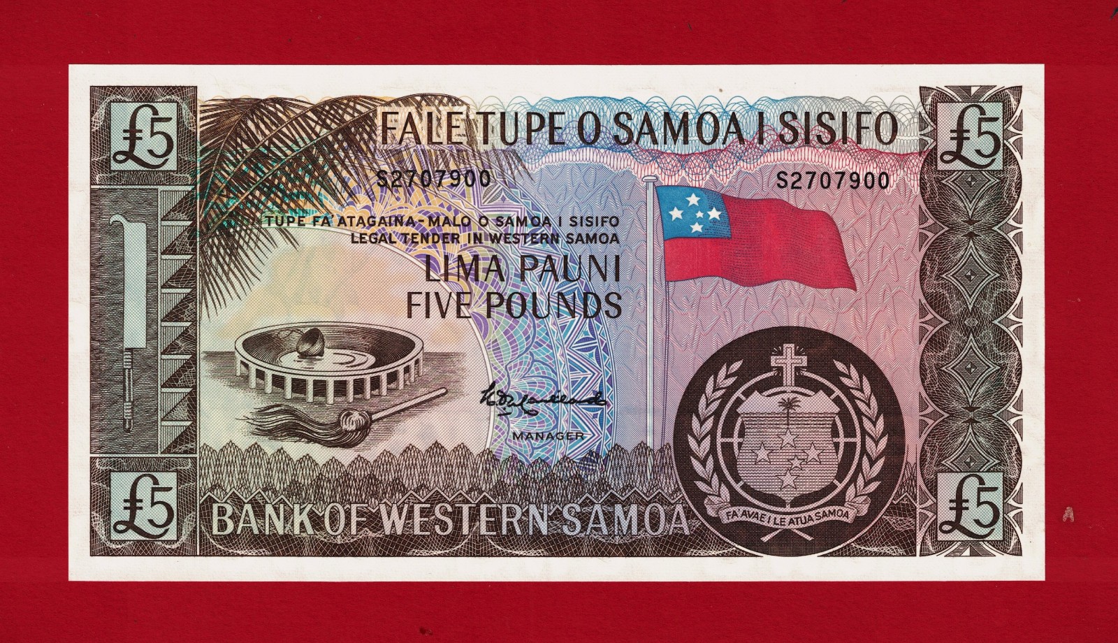 WESTERN SAMOA 5 Pounds 1963 / 2020 UNC NOTE FIRST S PREFIX In The Series P-15aCS