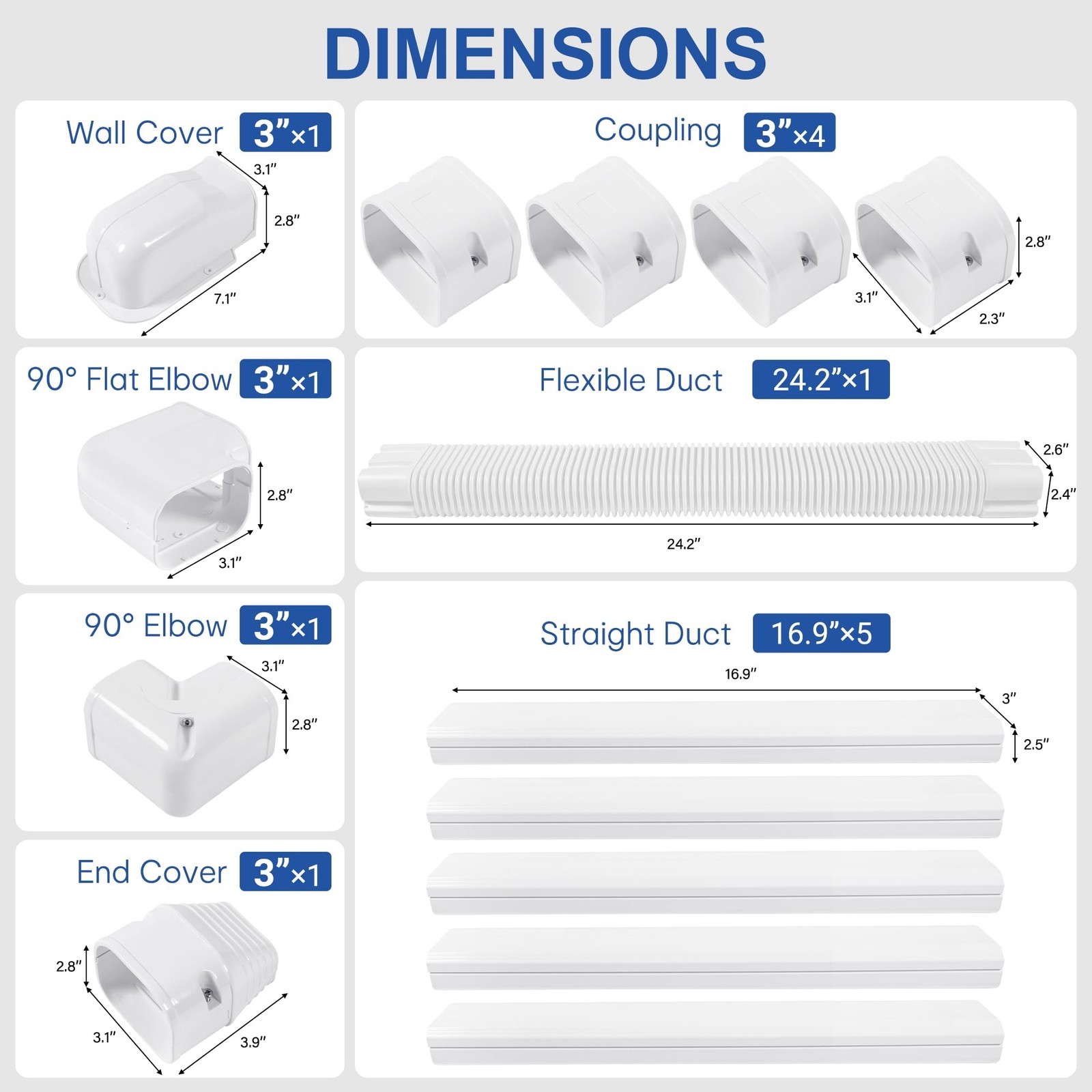 3" 10Ft PVC Decorative Line Set Cover Kit - Protection for Mini Split, Centra...