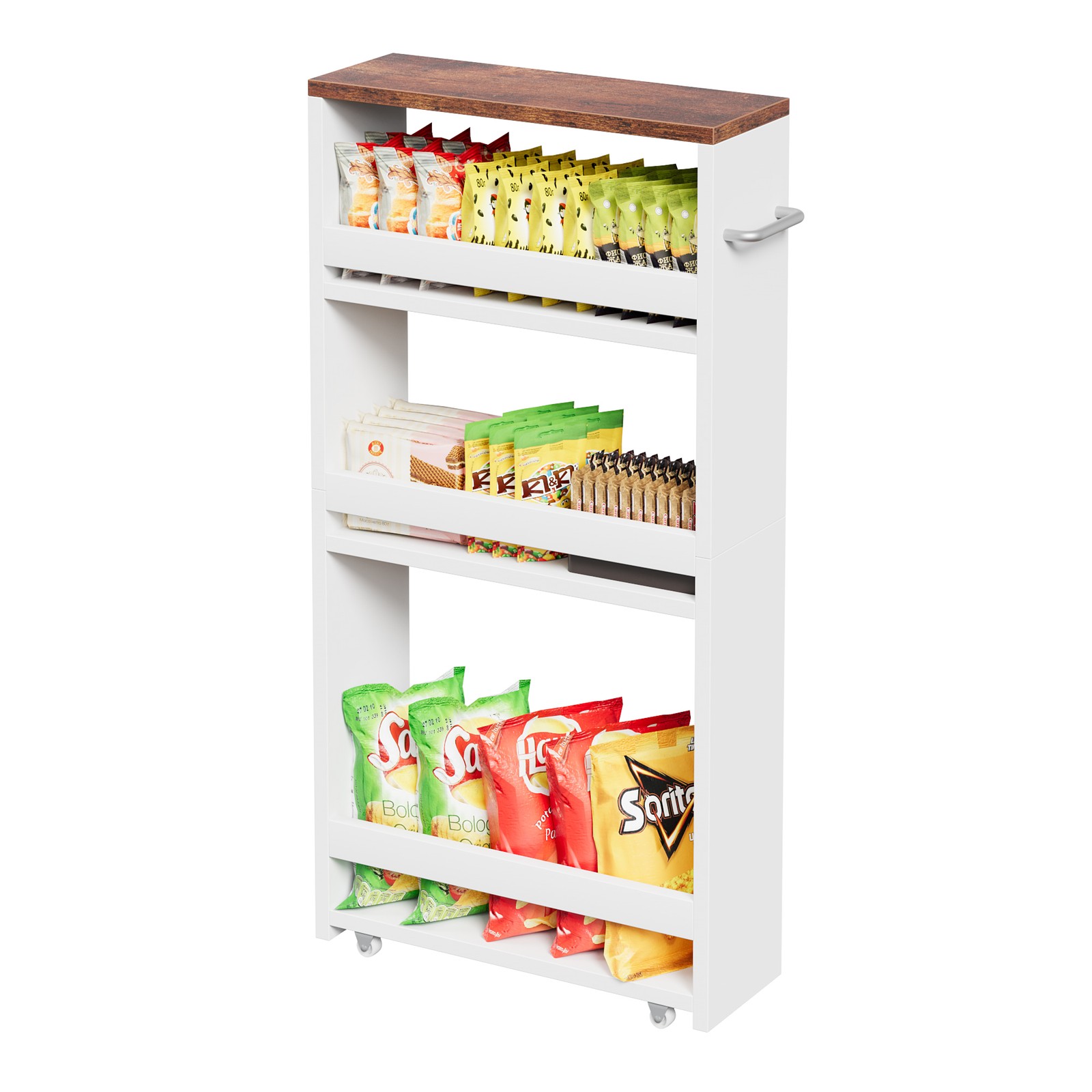 4 Tier Rolling Kitchen Slim Storage Cart Mobile Shelving Organizer with Handle