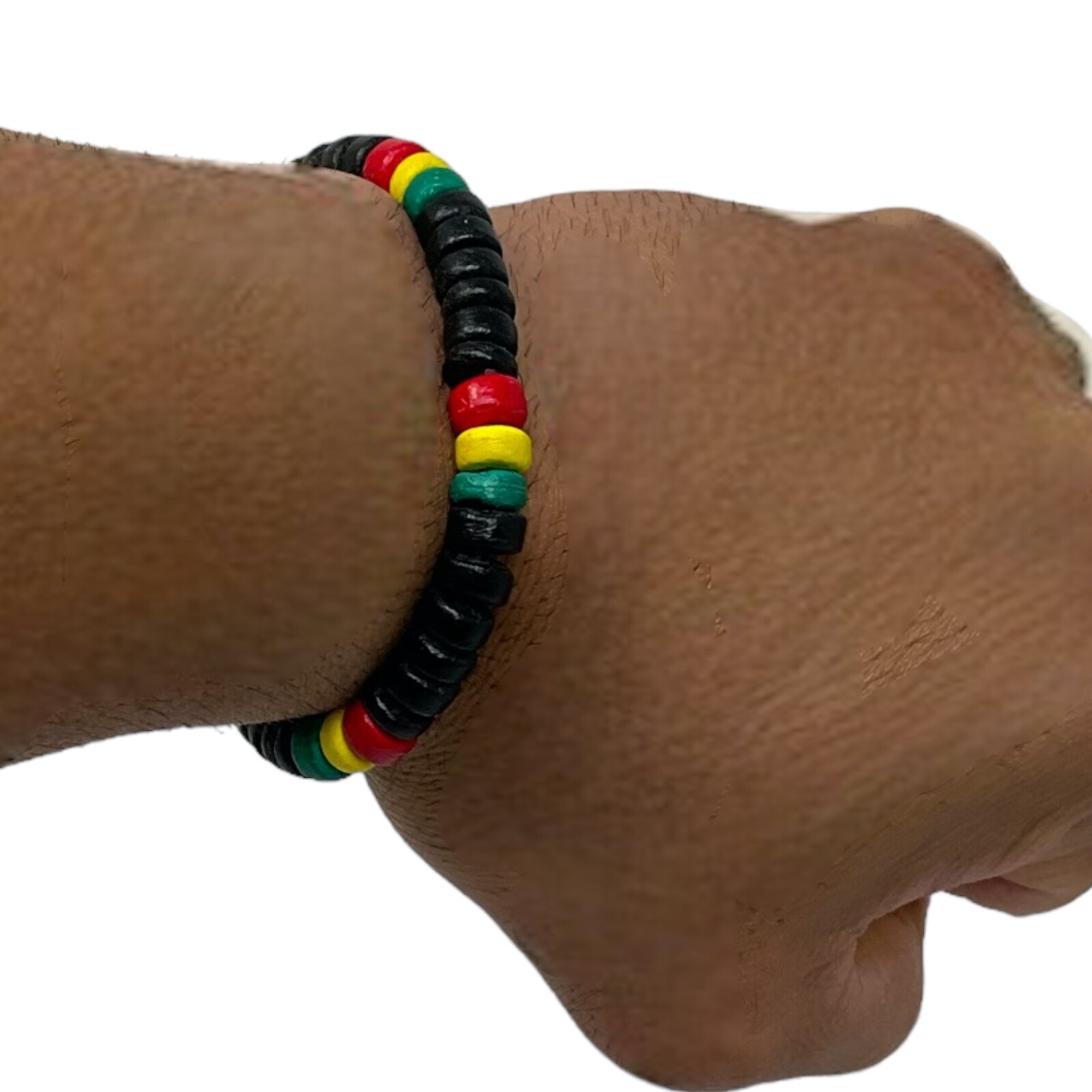 Rasta-Inspired Thick Coconut Shell Bracelet 7” – Handcrafted, Eco-Friendly Black