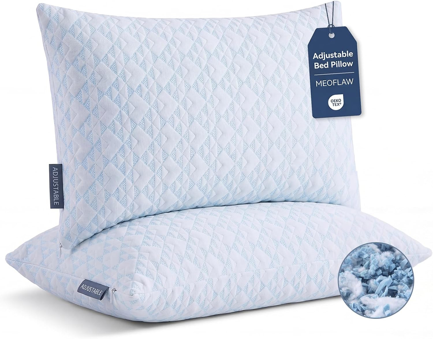 Adjustable Memory Foam Bed Pillows:Queen Size Shredded Foam Pillow Set of 2 for