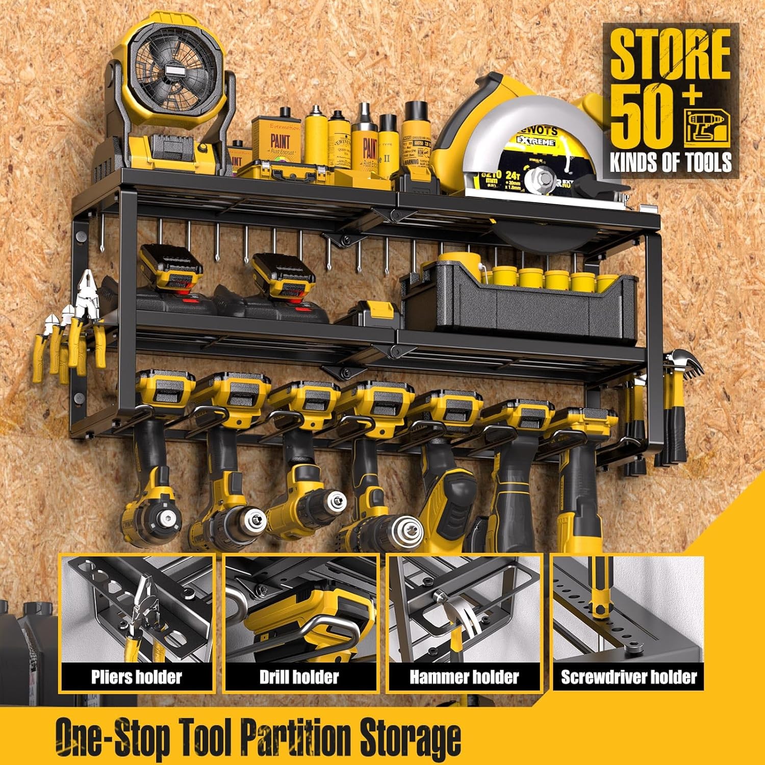Power Tool Organizer Wall Mounted Power Tool Rack for Cordless Drill Storage