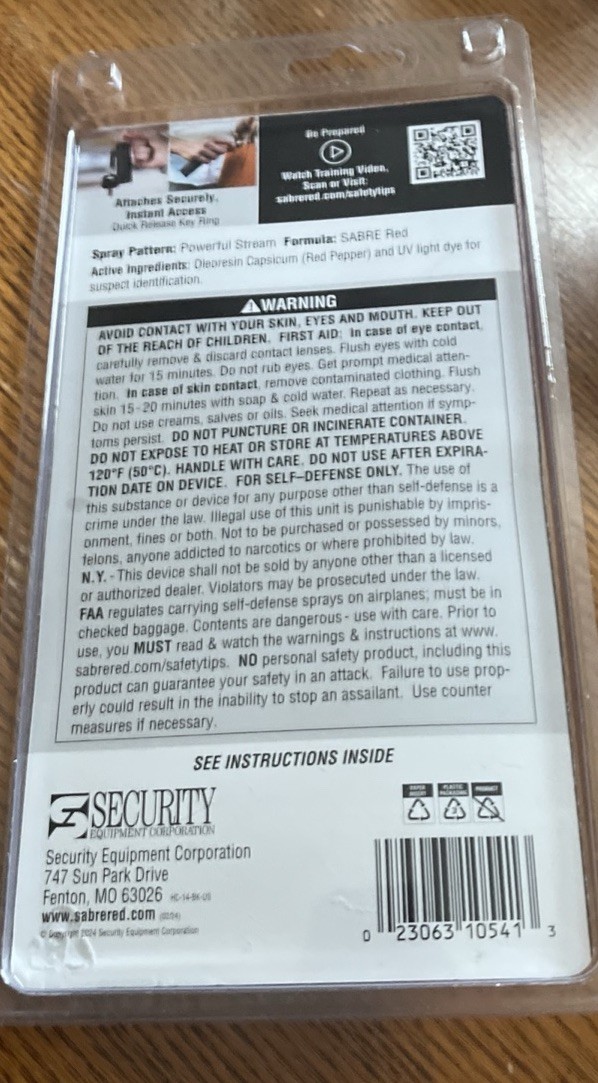 Sabre Maximum Pepper Spray W/ Quick Release Key Ring 15 Grams - NEW