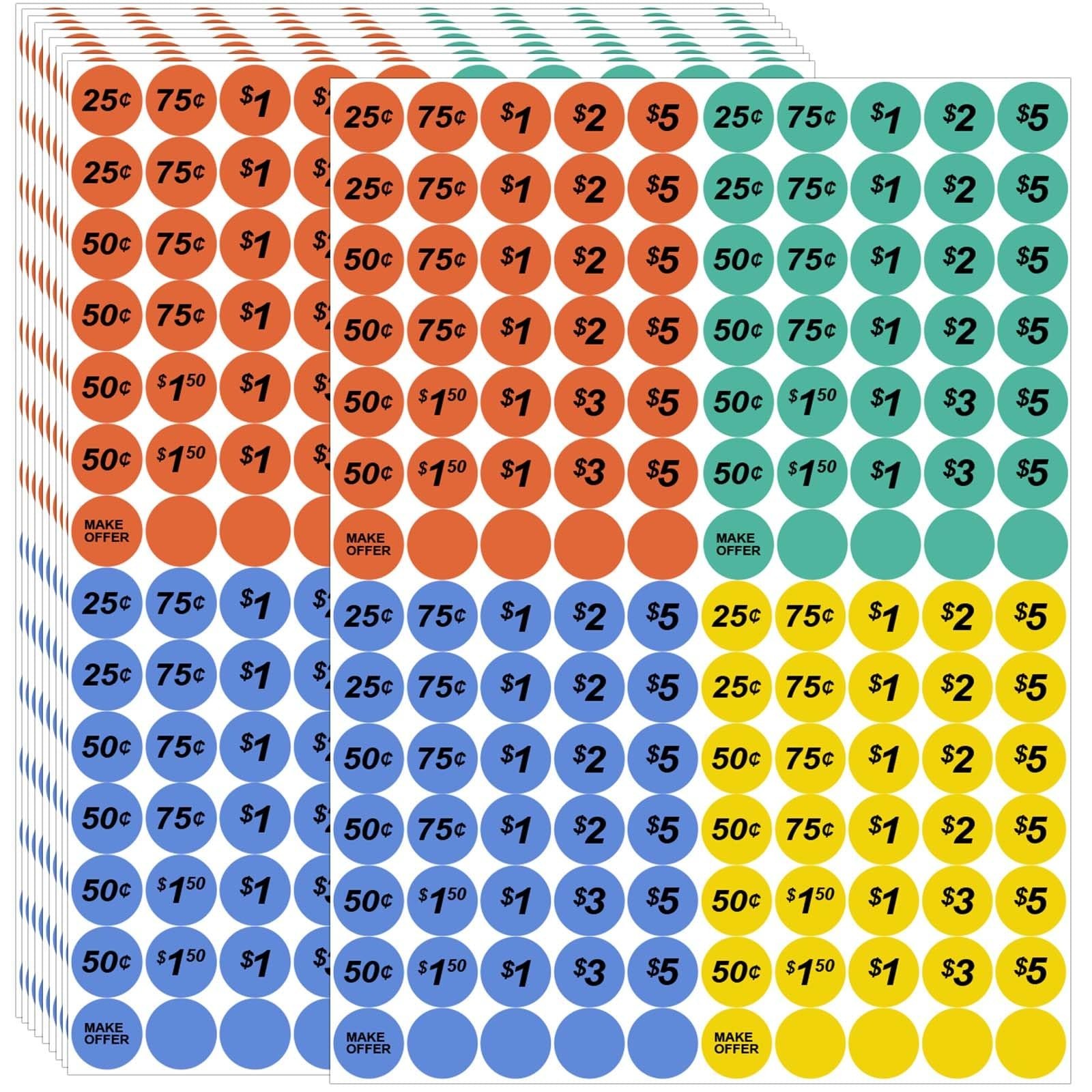 3500 Pcs Price Stickers for Garage Sales, Pre-Printed 25¢ to $20 & Blank Ya