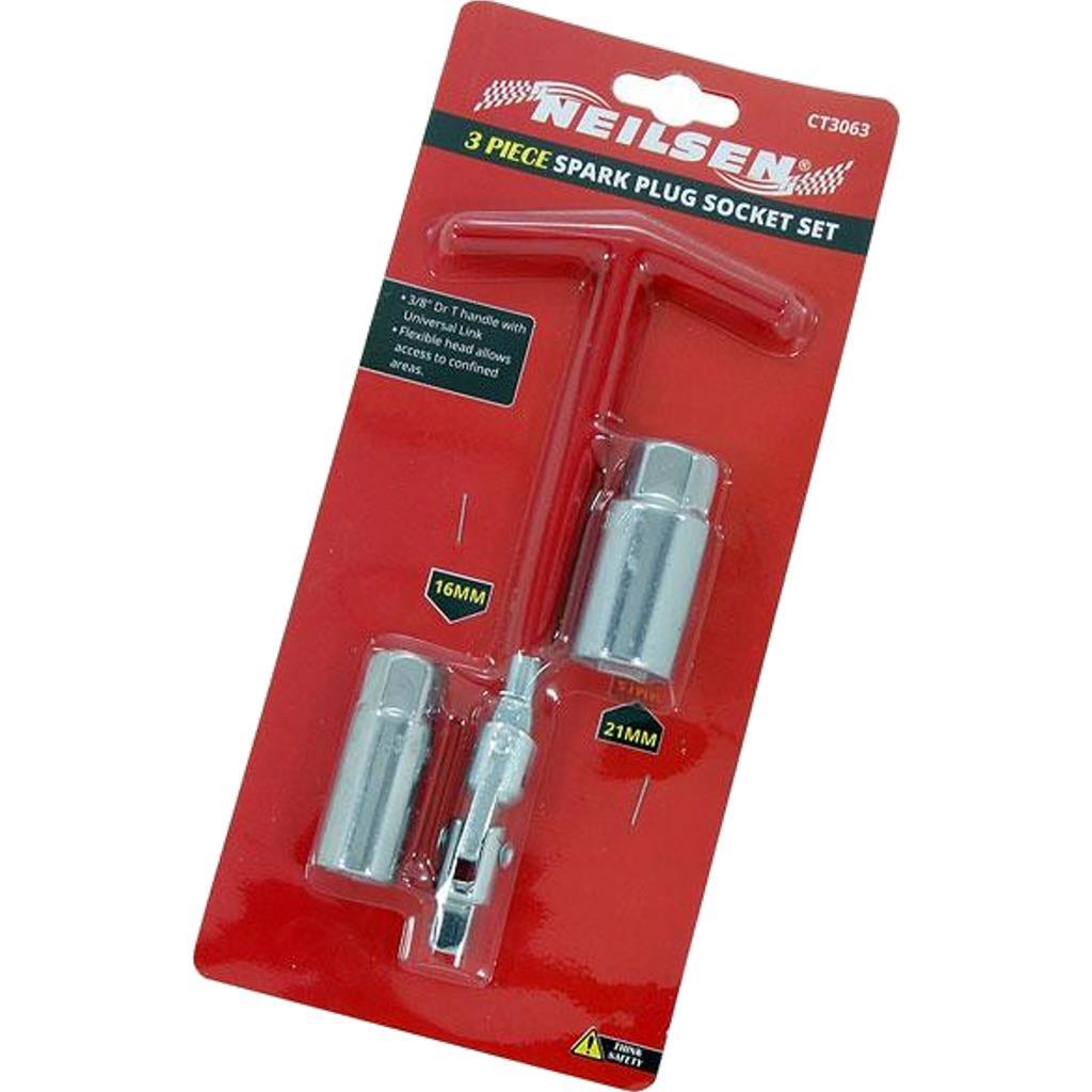Neilsen 2pc 3/8" Spark Plug Square Metric Socket 16mm 21mm Universal Link