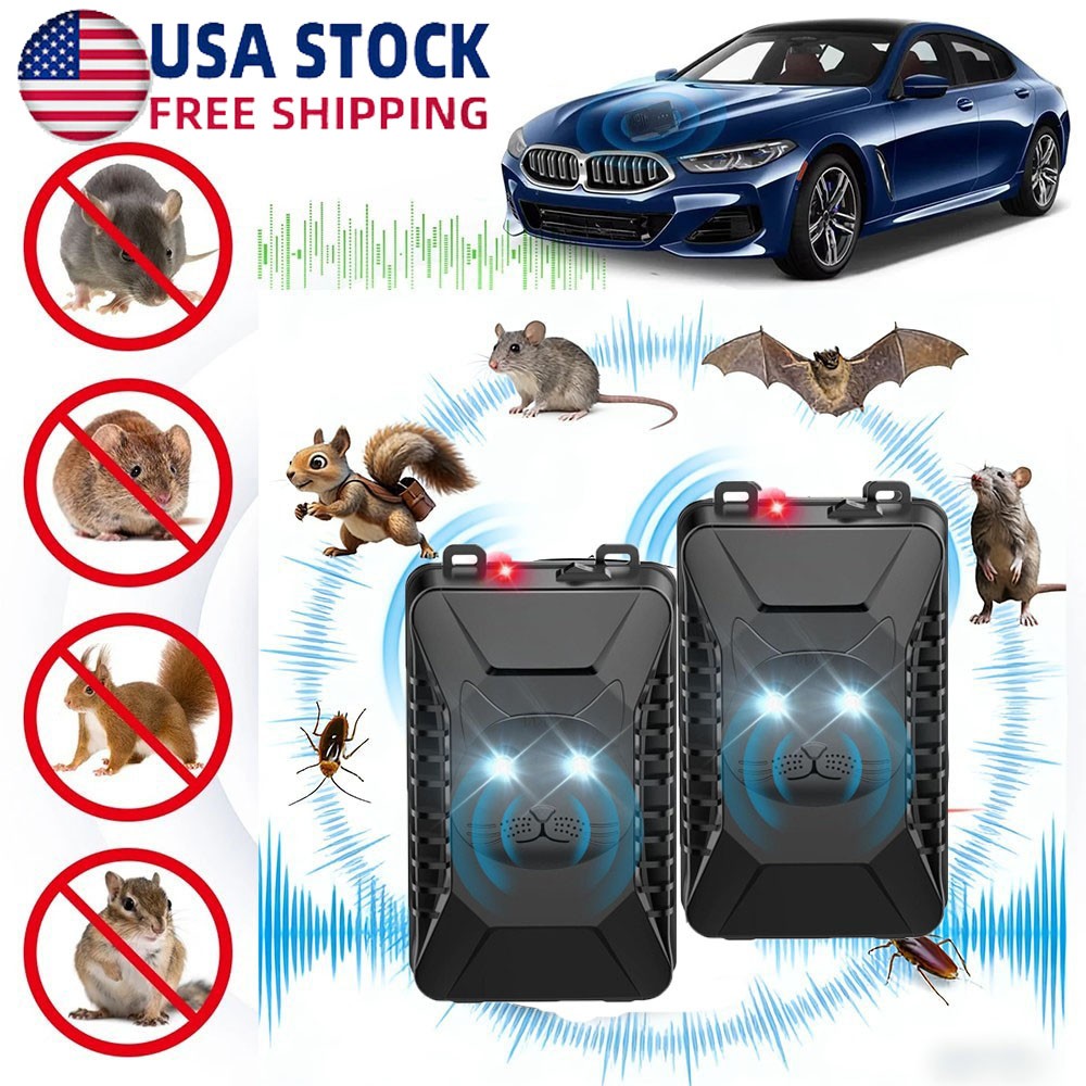 2 Pack Ultrasonic Rodent Repellent for Car Engines Under Hood Animal Repeller