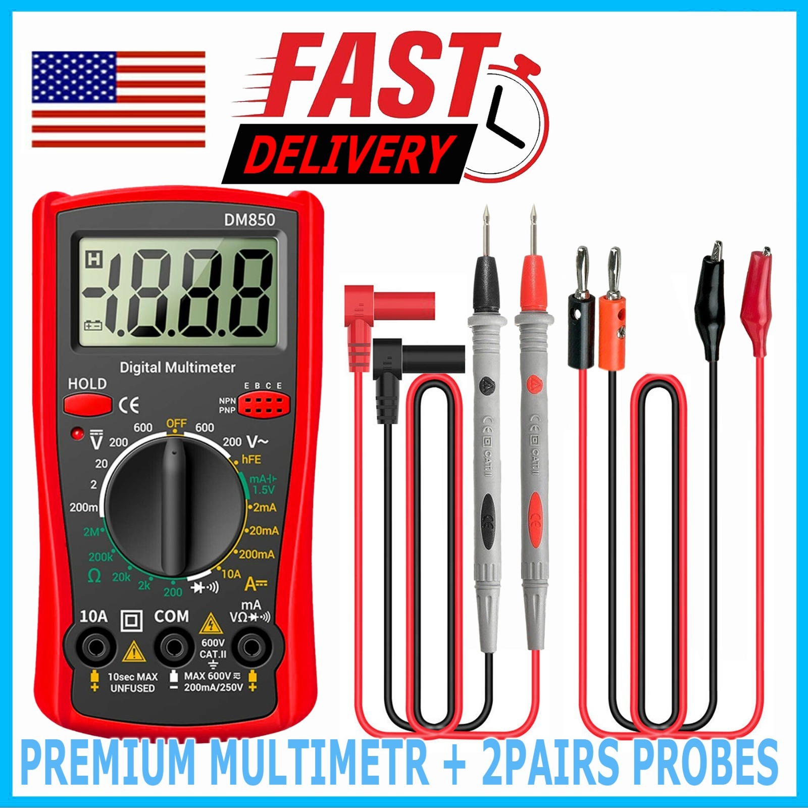 LCD Digital Multimeter Voltmeter Ammeter Ohmmeter Volt AC DC Tester Leads Meter