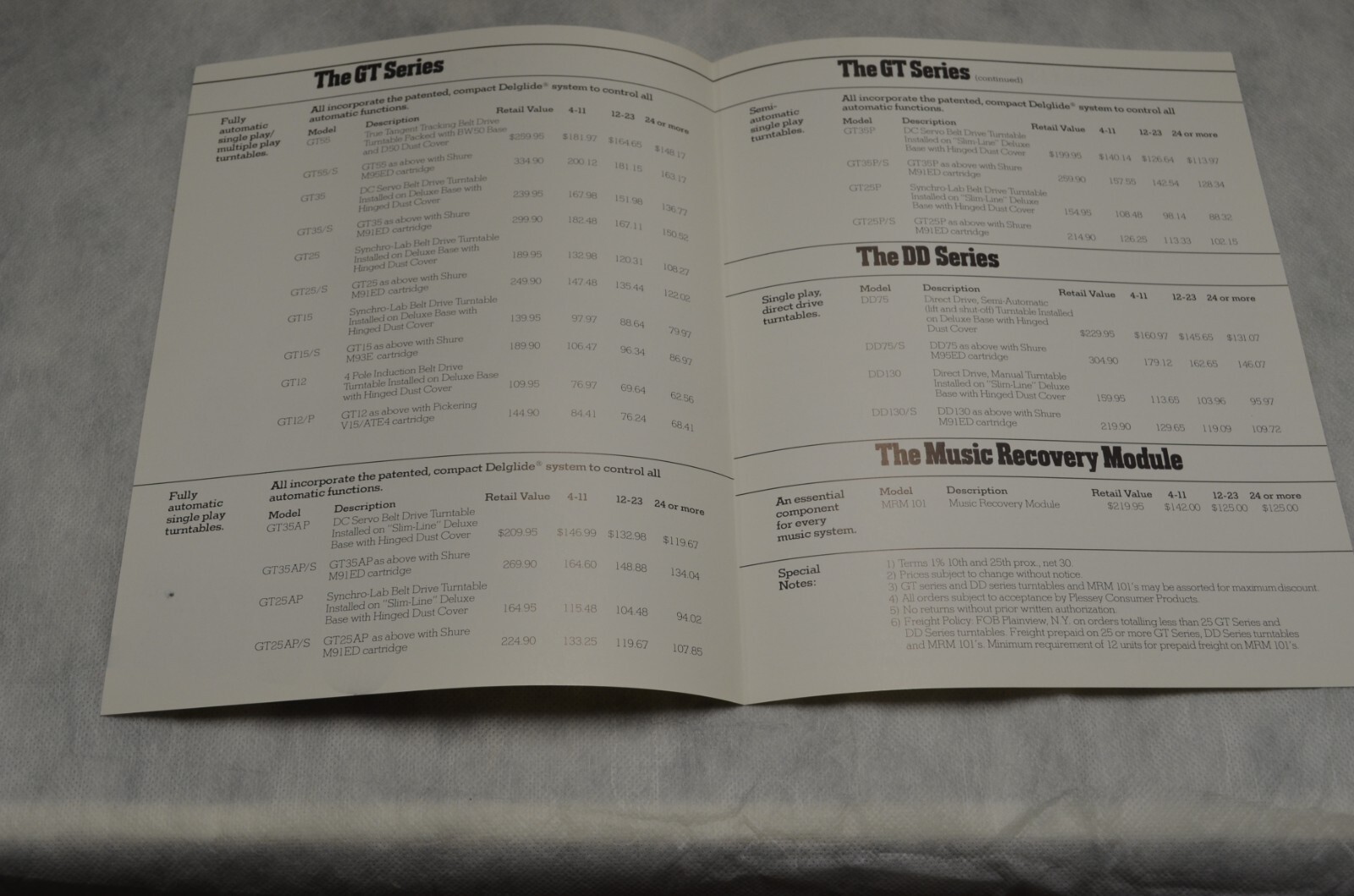 10 Data Sheets/Foldouts- Garrard &1 Foldout- Ferrograph. England. 1970s. Mint-