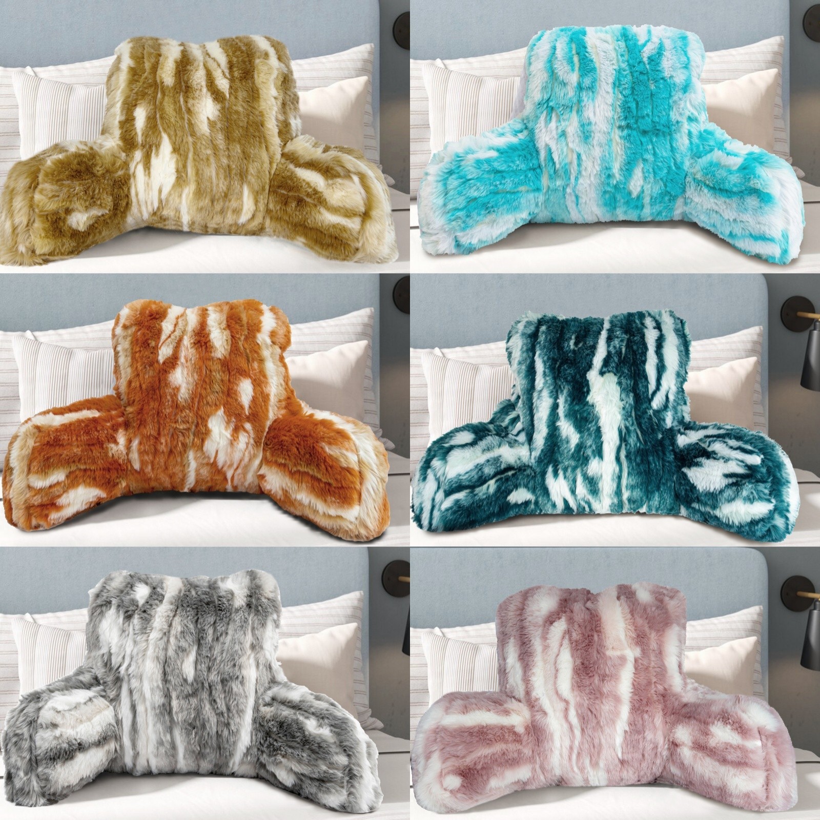 Cozy Jacquard Faux Fur Reading Pillow with Arms – Back Cushion for Bed & Couch