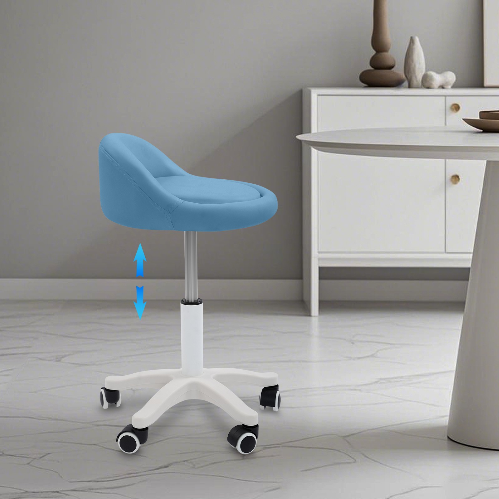 Adjustable Beauty Salon Chair, Rolling Stool, Rolling Stool with Low BackrestUS