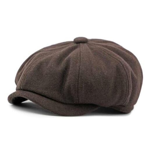 Men's 8 Panel Newsboy Cap Vintage Tweed Flat Cap Irish Newsies One Size Brown