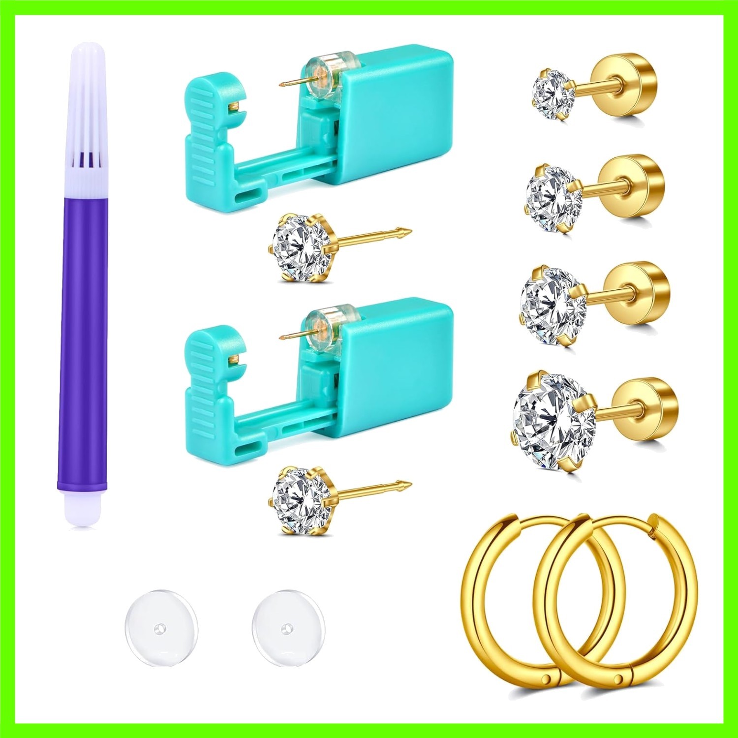 Ear Piercing Gun Kit - Gold Self Piercing Earrings Kit With Studs