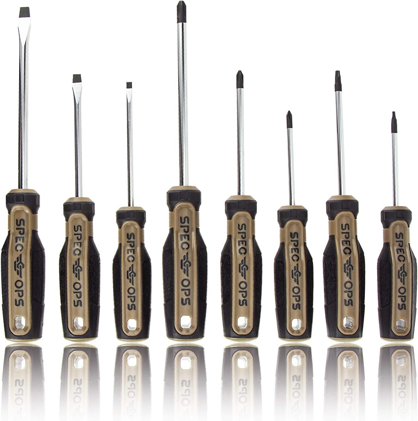 Spec Ops Tools 8-Piece Screwdriver Set, Phillips, Slotted, Square, Magentic Tip,