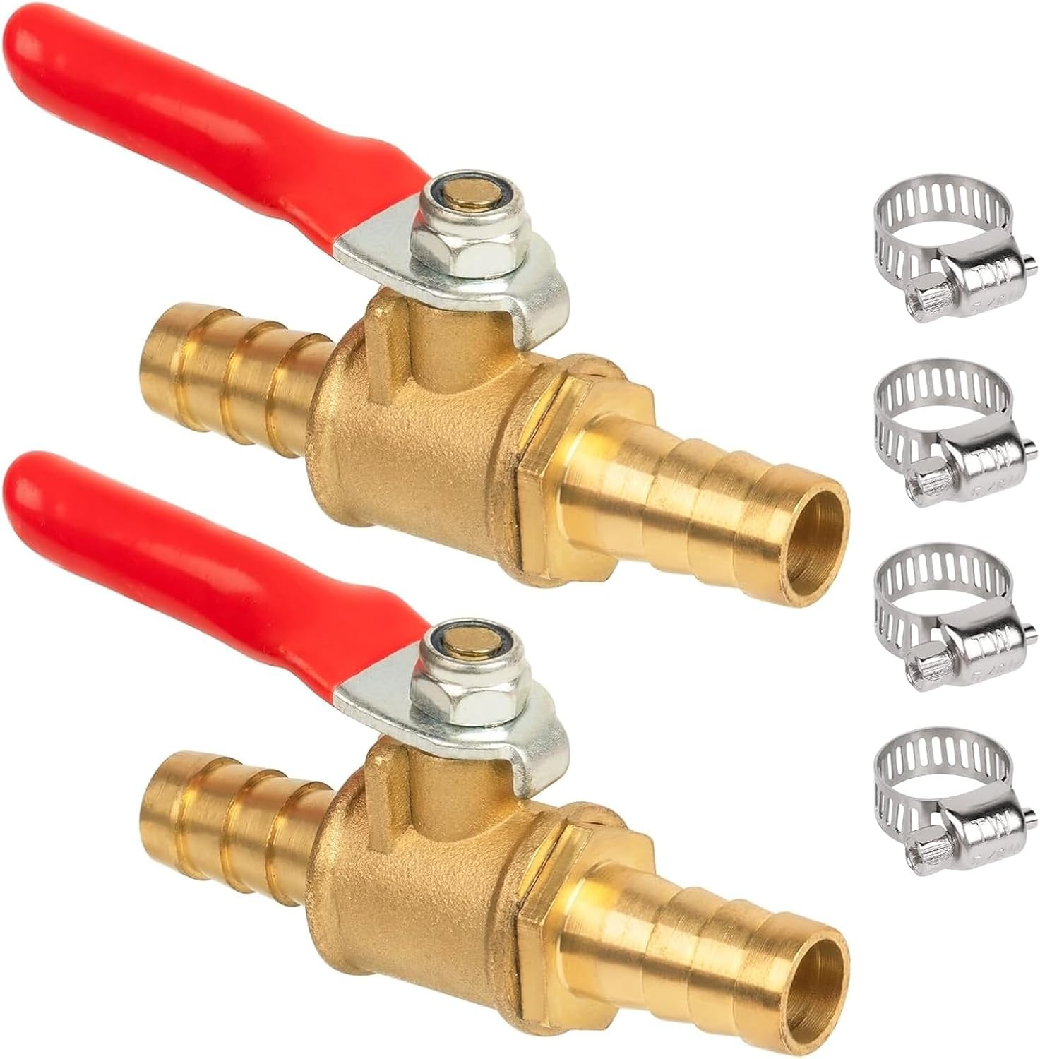 Barbed Shut Off Valve 3 8 Inch Brass with Clamps 2 Pack