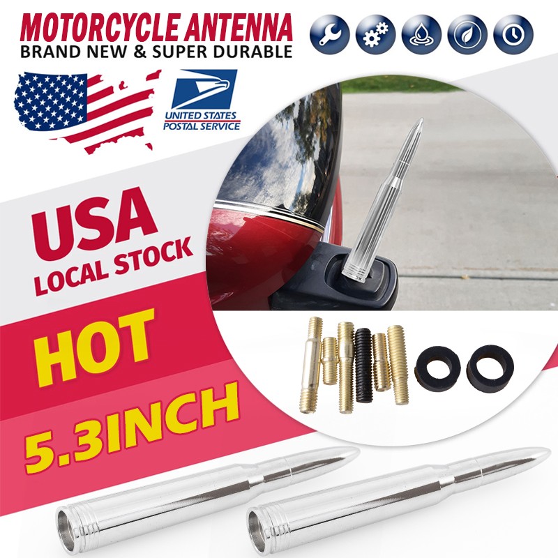 Universal 5.5" Screw CHROME Car Bullet Style Antenna Aluminum Radio FM Antena
