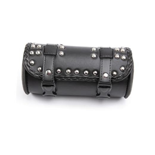 Mini Motorcycle Handlebar Bag Saddlebag Roll Tool Bag for Cafe Racer Black A