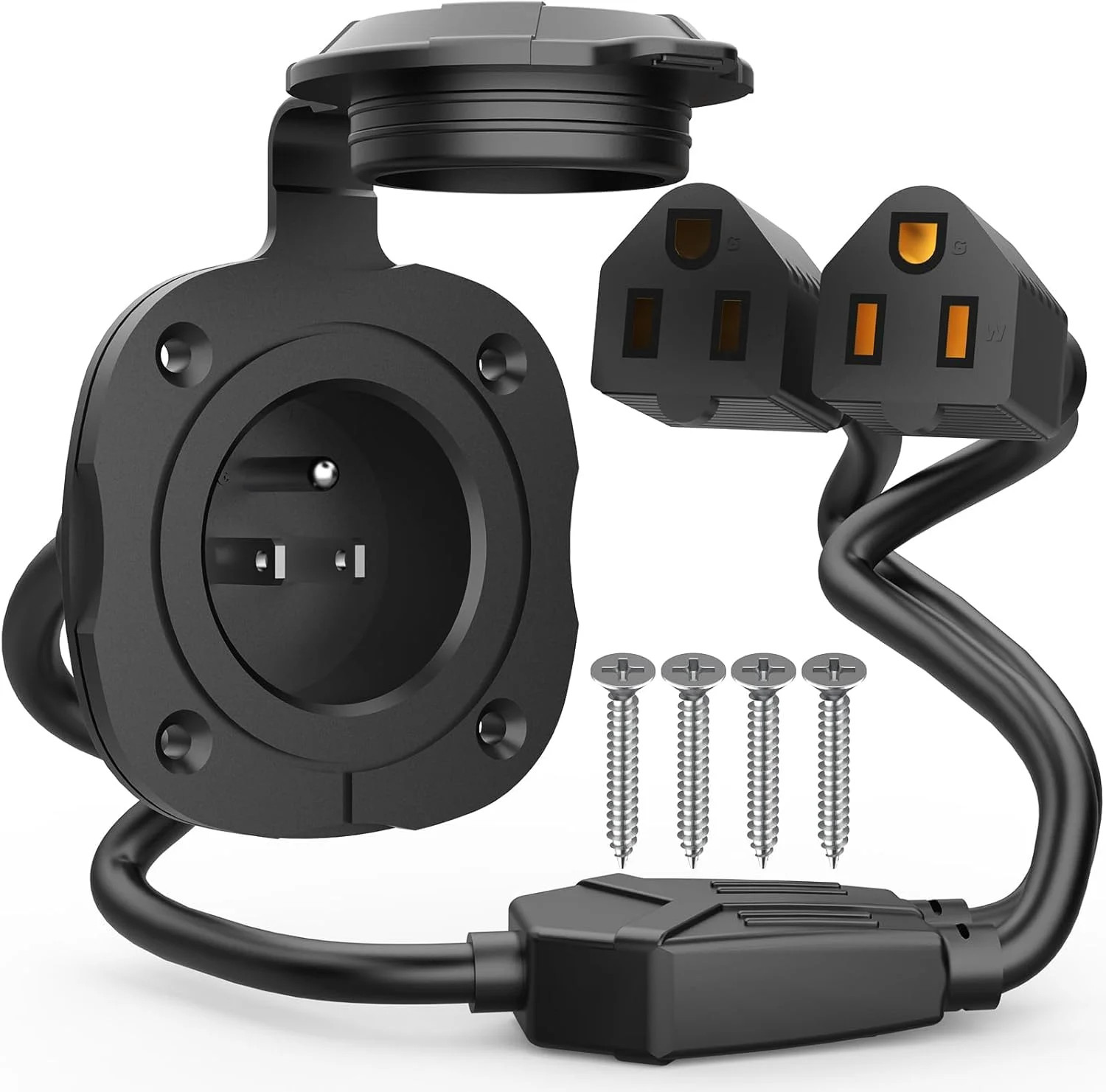 PAULINN 15 Amp 125V AC Power Inlet Port Plug W/Integrated Dual 18" Extension Cor