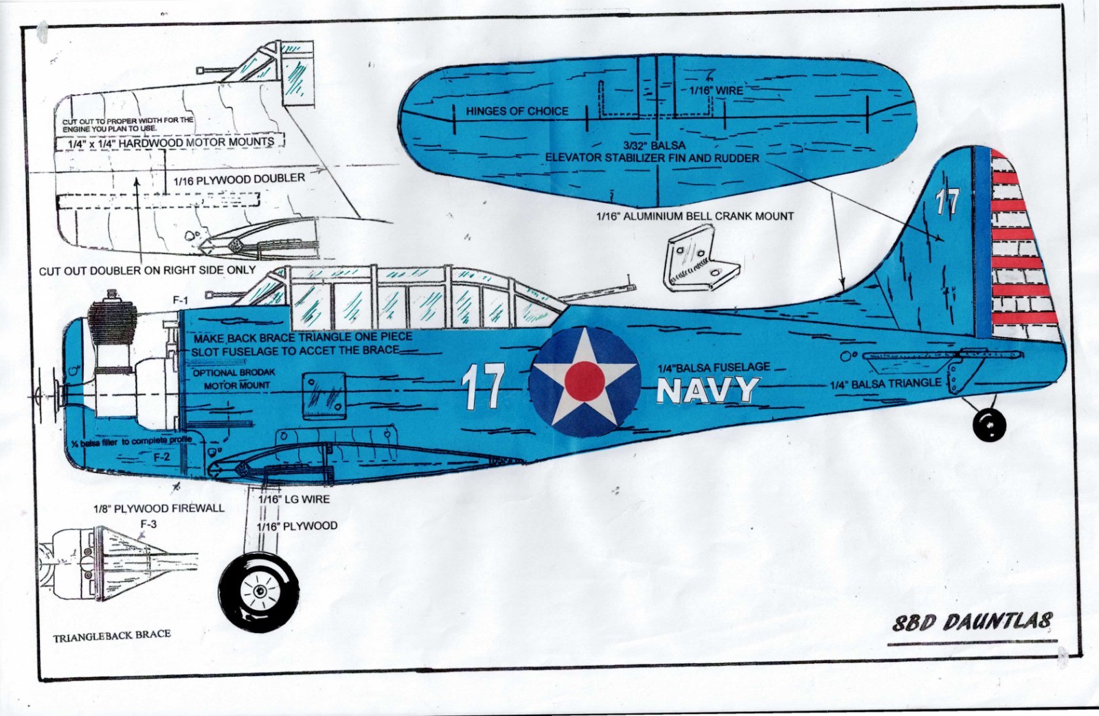 Set # 3 . 1/2 A profile WW II U S Navy SBD, AD-2 and Guardian  U-Control plans