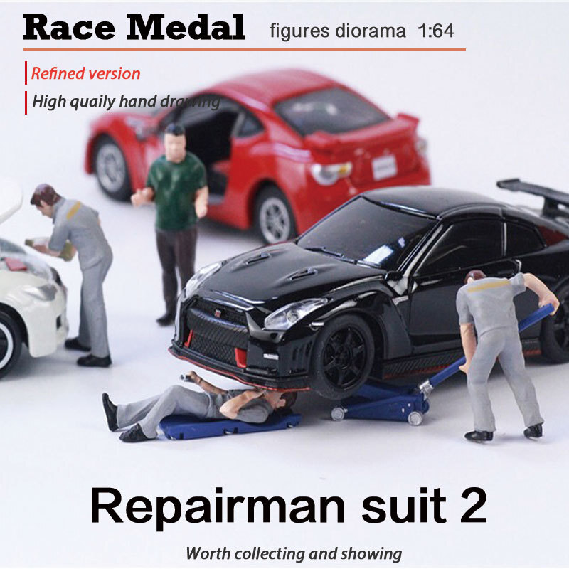 1:64 Painted Figure Mini Model Miniature Resin Diorama Car Garage Repairman Set