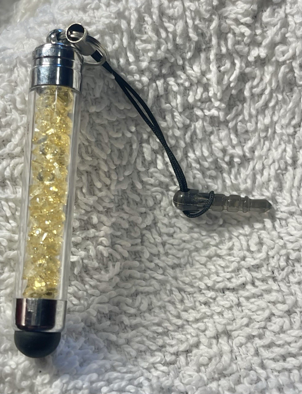 Pale Yellow Sparkling Crystal Filled Mini Stylus Touch Screen Pen With Plug