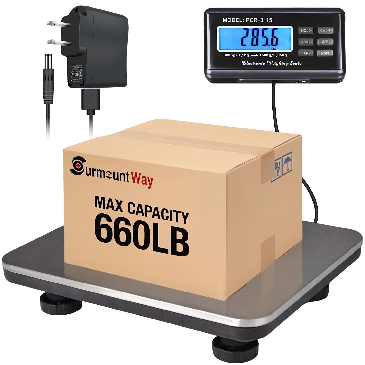 Shipping Scale 660lbs LCD Digital Platform Heavy Duty Portable Stainless Plat...