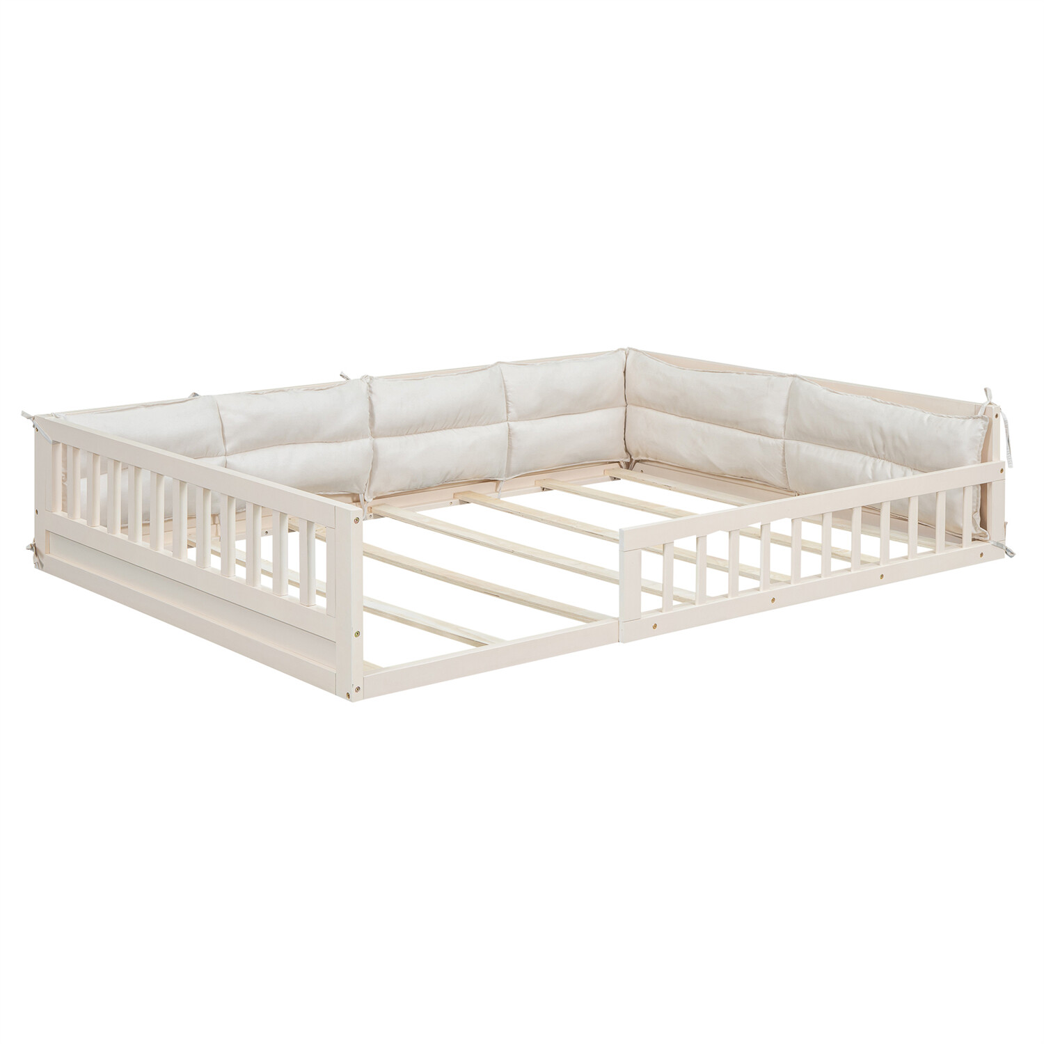 Full Size Bed Frame Upholstered Platform Bed Frame w/ Headboard Beige US