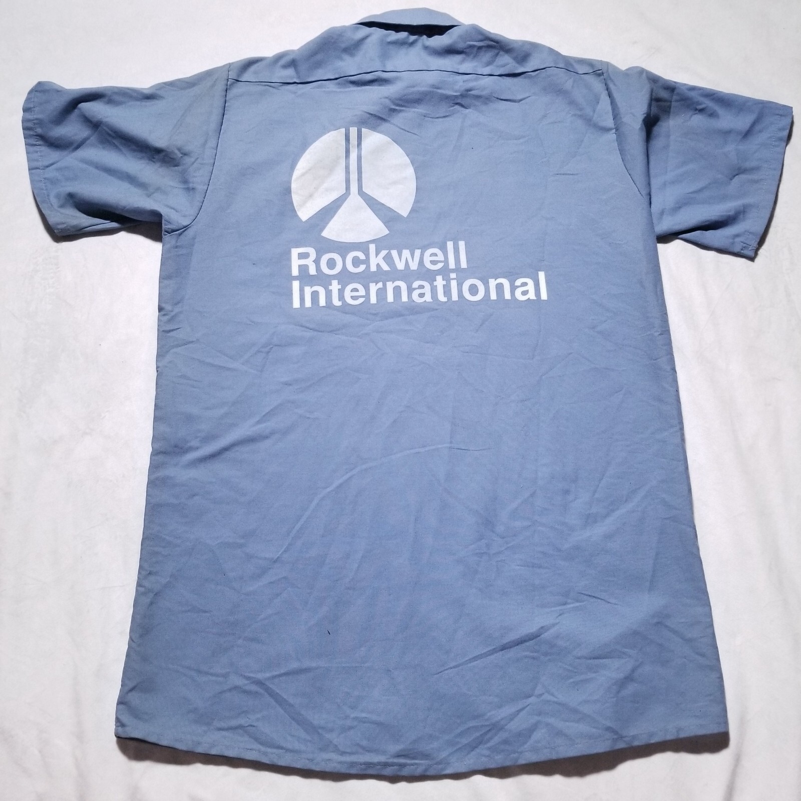 Vintage Rockwell International Employee Work Shirt M Patch Rocket Aerospace Rare