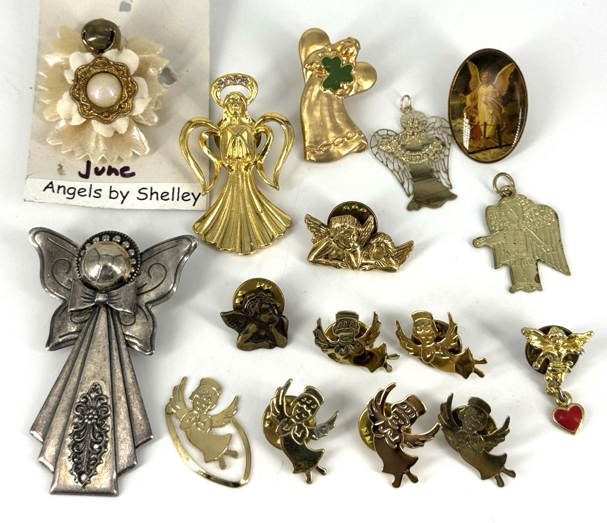 Lot of 16 Vintage to now Mixed Metal Angel Brooch Pins Charms