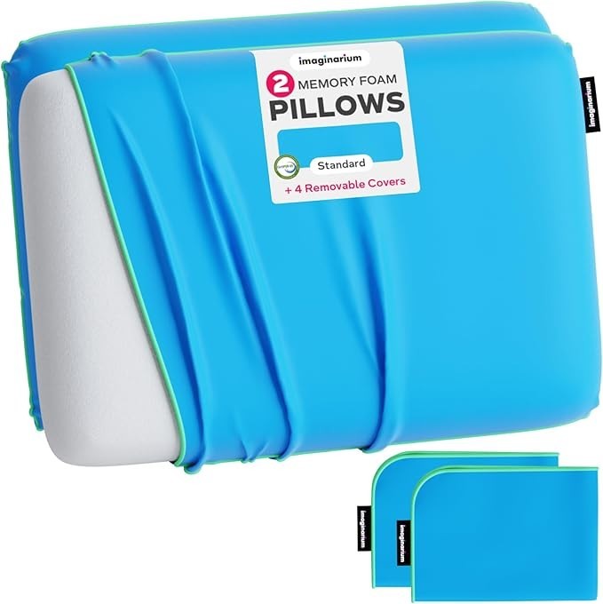 Imaginarium 2 Pack Memory Foam Bed Pillows 16x24 w/ Cooling Covers Cosmic Blue