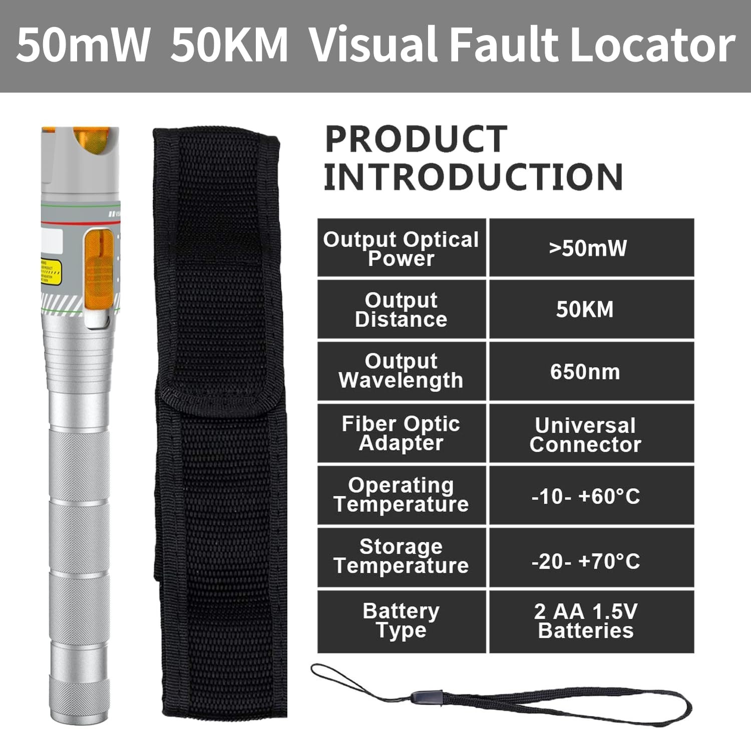 Battery-Powered Visual Fault Locator for Optical Fibers - Compact & Efficient