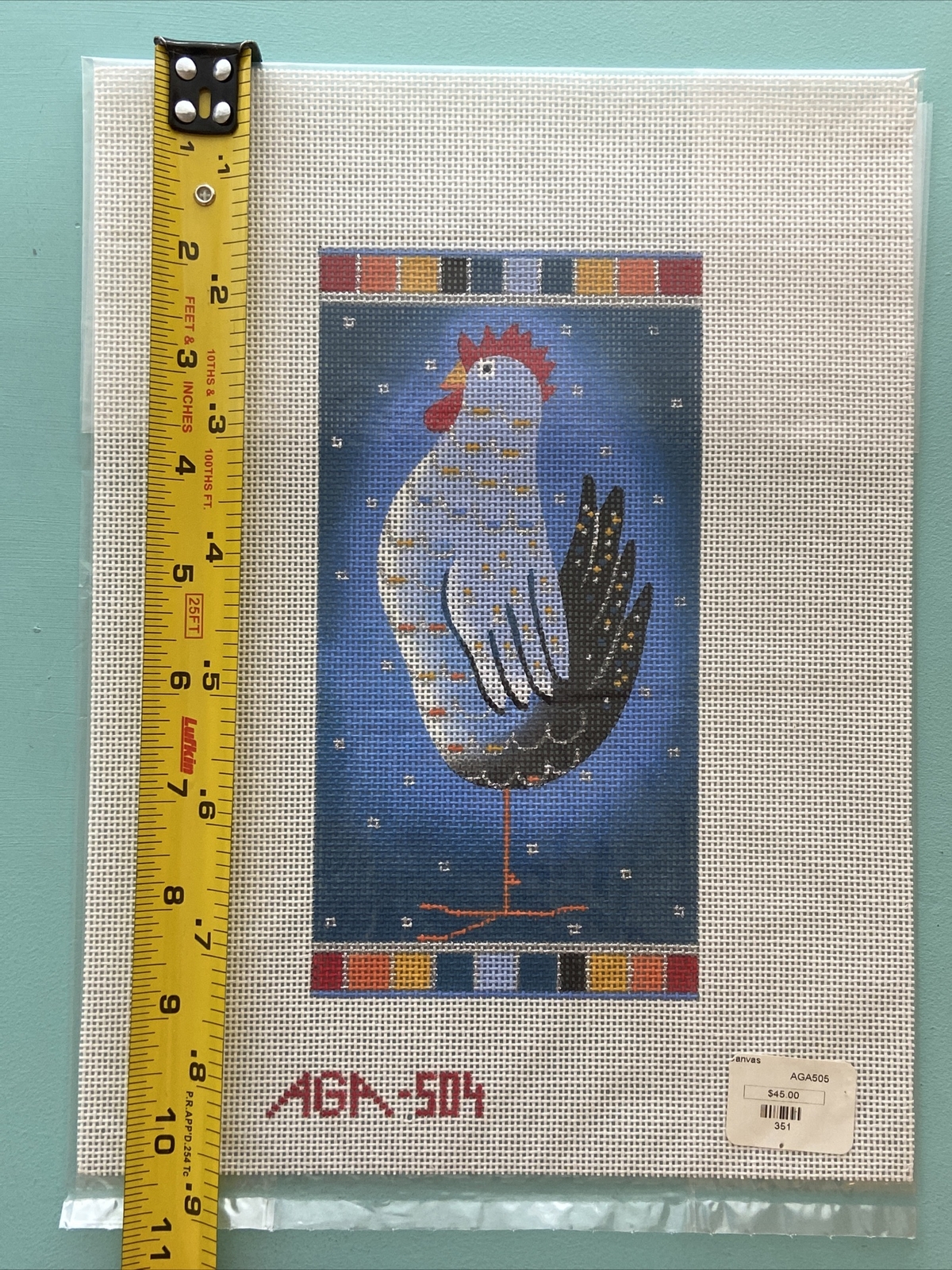 Rooster, hand painted needlepoint canvas, NEW, 18 Count
