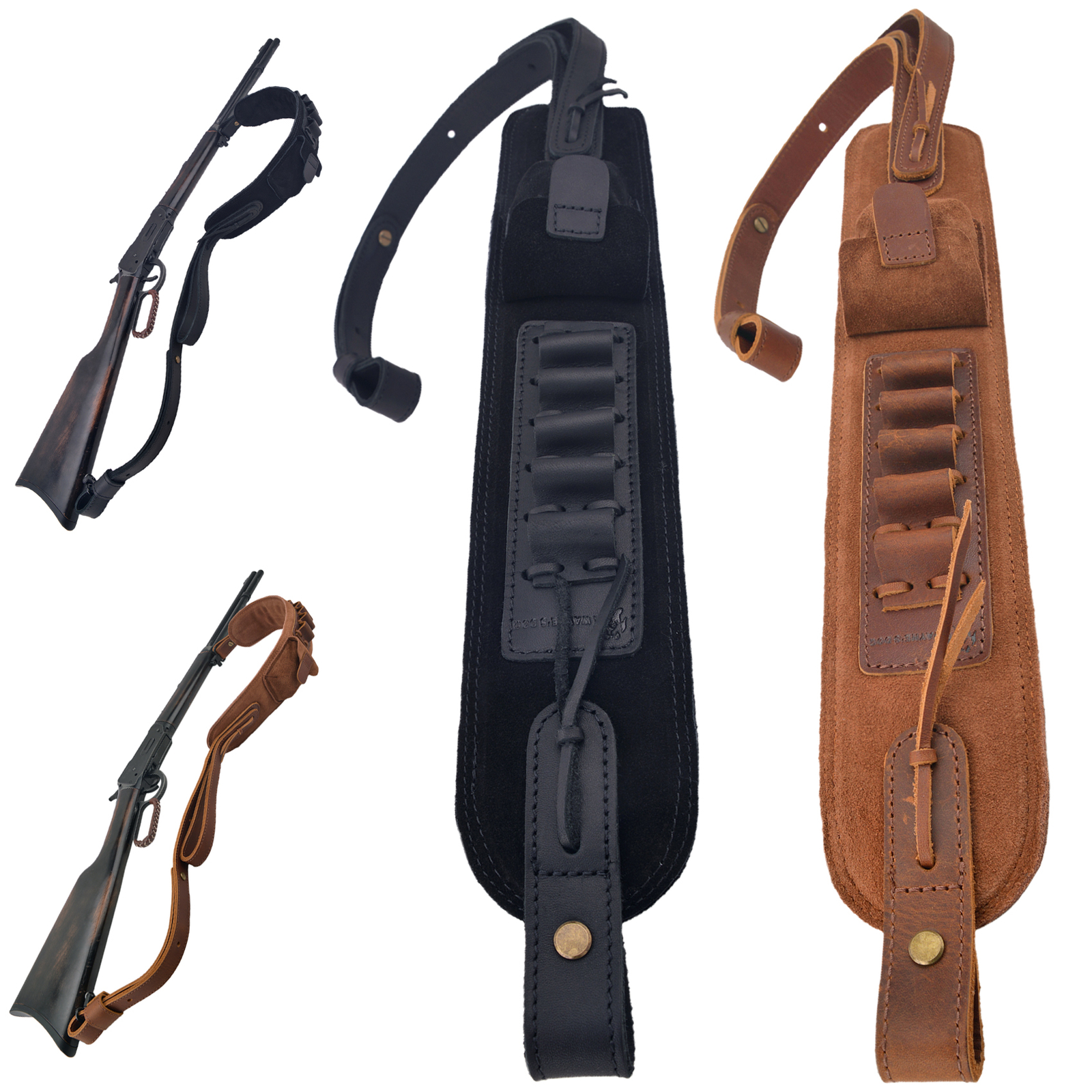 Soft Leather Rifle Gun Ammo Sling Shooting Shoulder Belt for .30-30.22LR 12GA