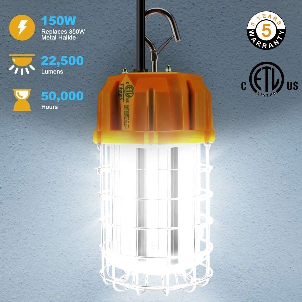 150W LED Temporary Work Light Fixture Hanging Lamp  High Bay Jobsite Lightings