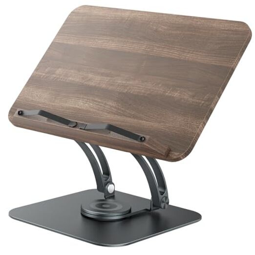 Book Stand for Reading, Adjustable Book Holder with 360° Swivel Base, Gray