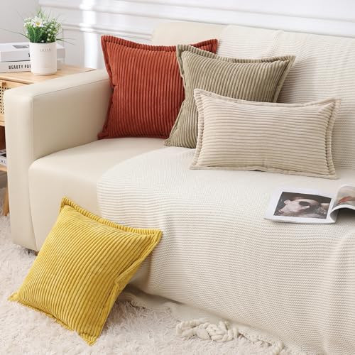 Corduroy Pillow Covers 20x20 Inch Set of 2, Striped Decorative Square Spring
