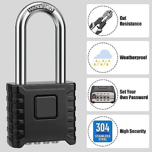 2 Pack Heavy Duty 2.3in Long Shackle Combination Padlocks - High Security for Gy