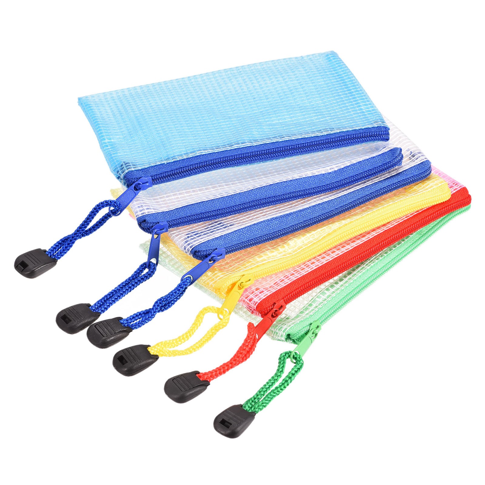 6 Pack Mesh Zipper Bags A6 Mesh File Pockets Plastic Document Pouch Multicolor
