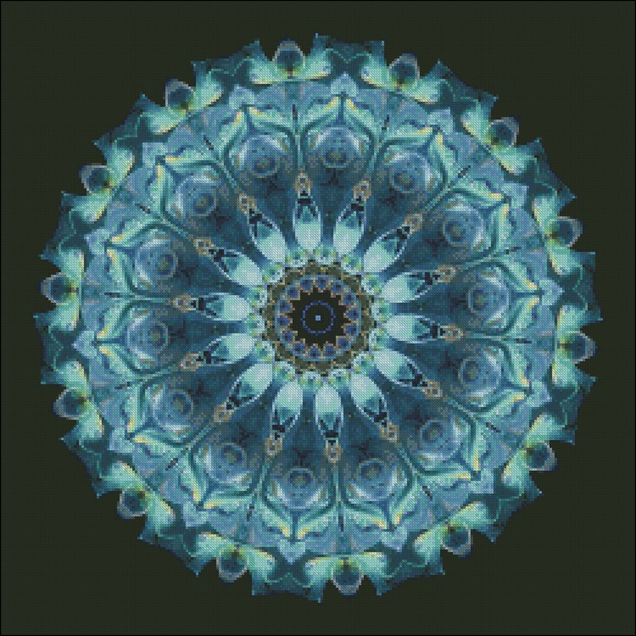 Blue and Aqua Mandala - DIY Chart Counted Cross Stitch Patterns Needlework DMC