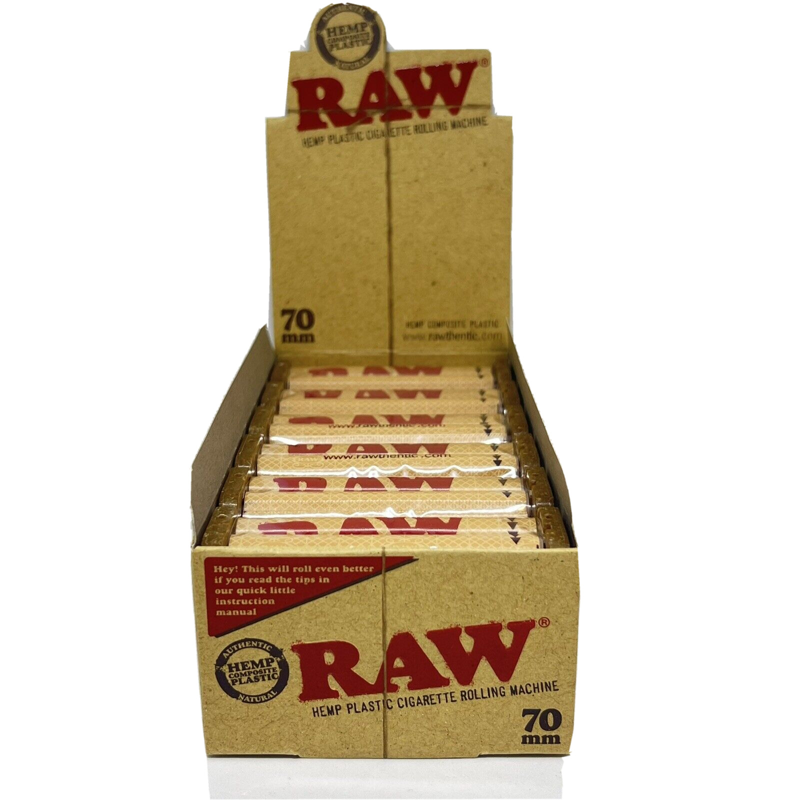Raw 70mm Rolling Machine Roller Hemp composite Plastic Display/Retailer Box 12ct