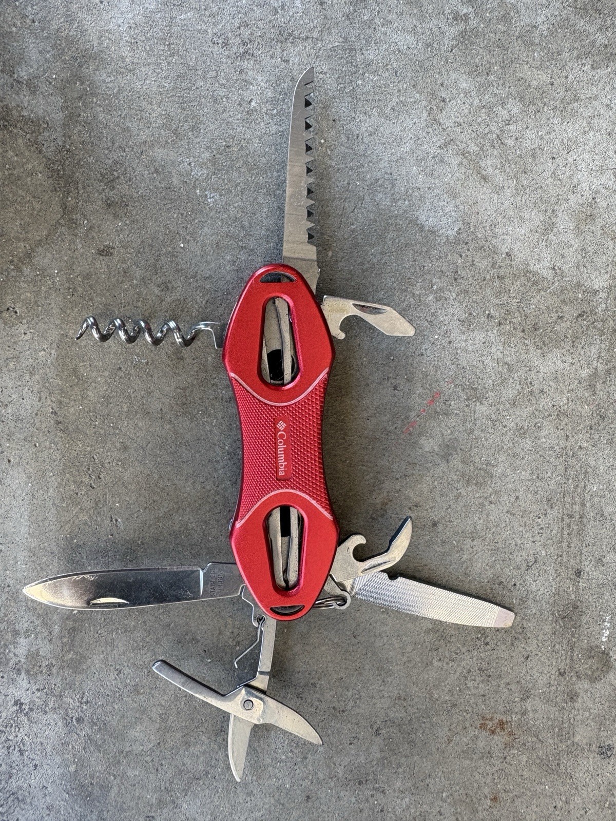 Columbia Red Multi-Tool Knife w/ Scissors, Corkscrew, File, Bottle Opener
