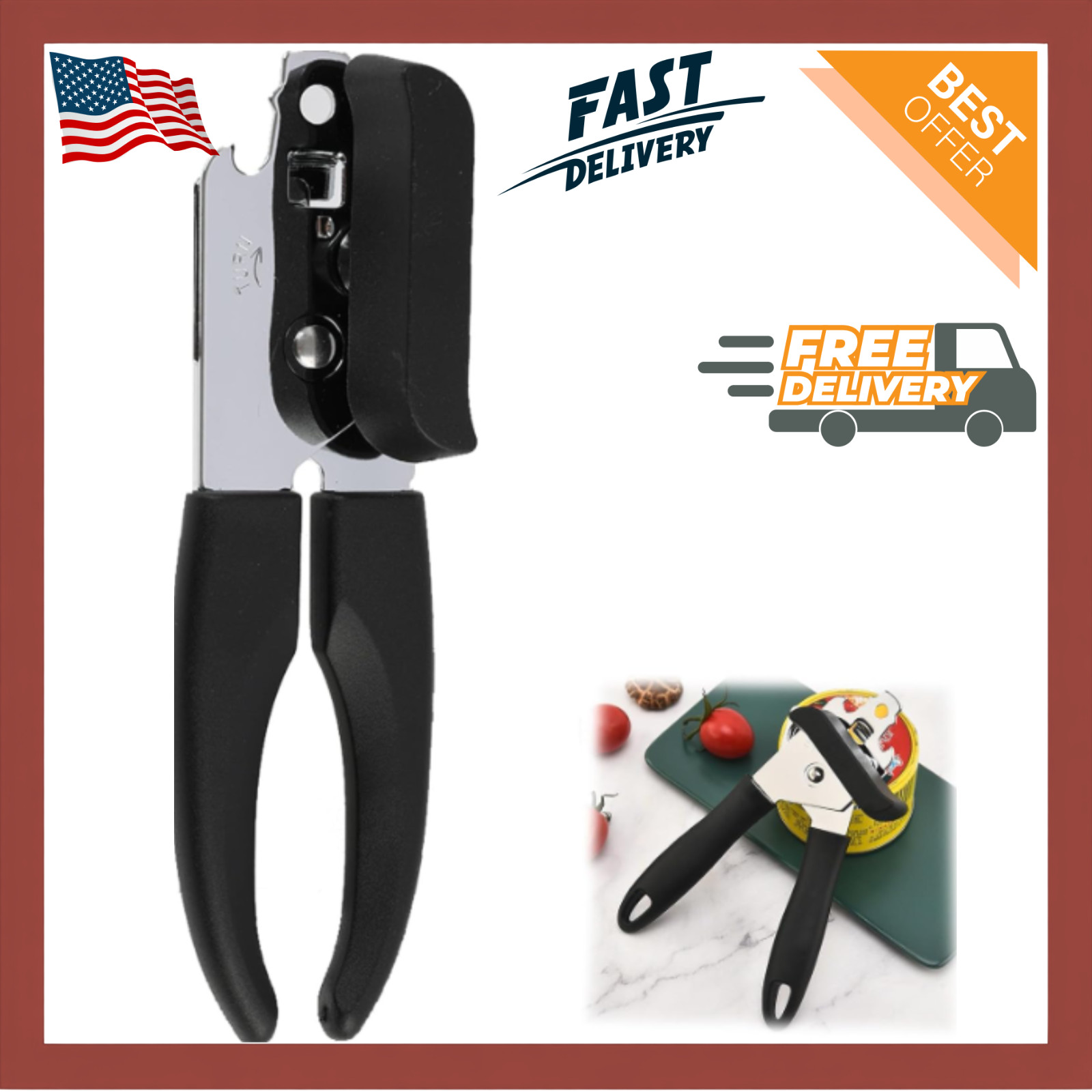 Heavy-Duty Portable Manual Can Opener – Easy-Turn Smooth Crank with Foldable Han