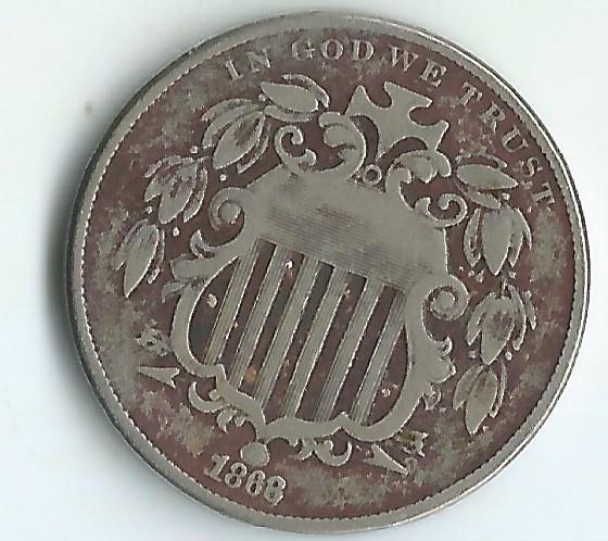 1868 /68 SHEILD NICKEL